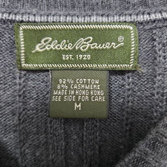 Eddie Bauer Cable Knit Sweater Men's Med Gray Cotton Cashmere Blend Round Neck - Picture 2 of 7